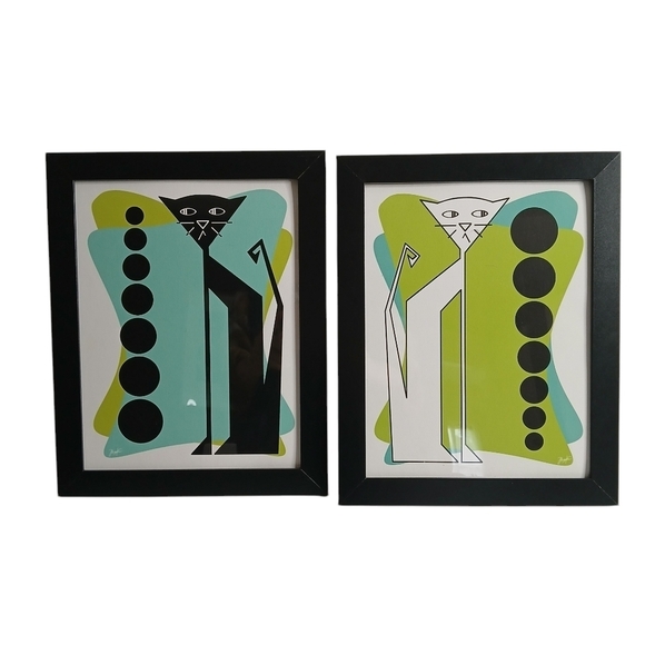 Original Signed Framed Print "Circles" Pawlie n Ester Cat Series MCM Style Frame - Picture 7 of 7